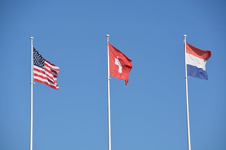 banderas, país, nación, Estado, cielo, América, Suiza