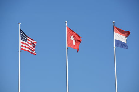 banderes, país, nació, estat, cel, Amèrica, Suïssa