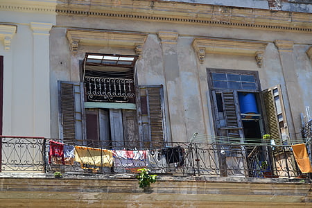 Havana, Cuba, Caraibien, gamle bydel, facade, i live, farverige