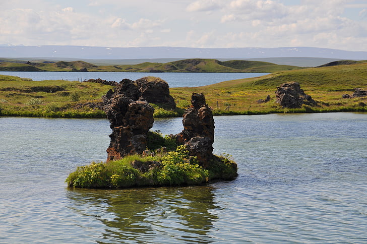 iceland, höfði, water, landscape, stones, rock, nature
