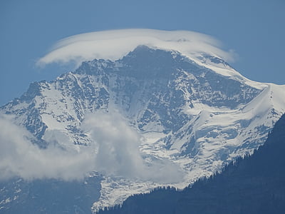 summit, clouds, fog, cloudy, rock, snow, alpine