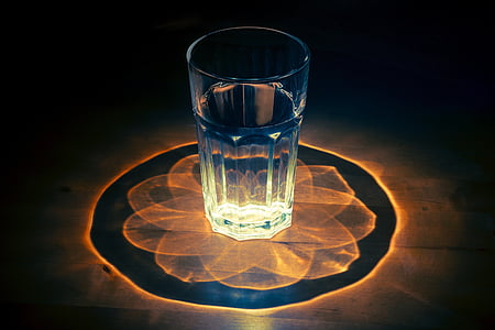 glass, water, kaleidoscope, multifaceted, pattern, light, glow