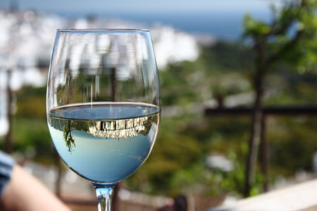 Mediterráneo, vino, espejado, sol, paisaje, copas de vino