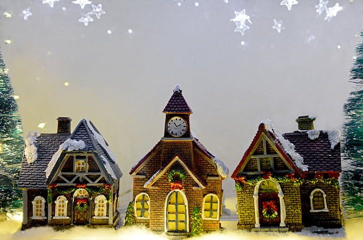 Christmas village, Ziemassvētki, Ziemsvētki, ziemas, ziemas, sniega, zvaigzne
