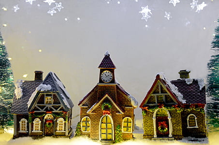Christmas village, jul, Xmas, vinter, vintrig, snö, stjärnigt