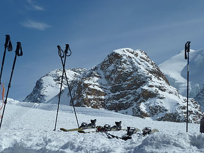 lumi, Hiihto, tauko, hiihtäjiä, Backcountry laskettelu, rinteestä, vuoret