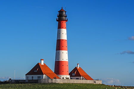 lighthouse, westerhever, wadden sea, north sea, nordfriesland, world natural heritage, direction