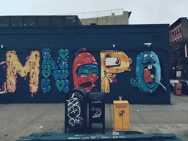 street, art, vandal, graffiti, paint, street art, trash bin