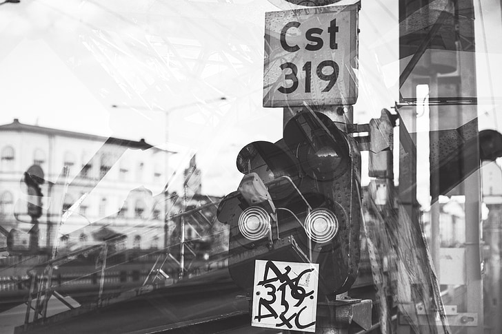 ferrocarril, l'estació de, reflexió, signes, llums