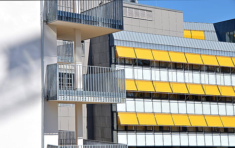 lägenheter, arkitektur, balkong, byggnader, fasad, glas, perspektiv