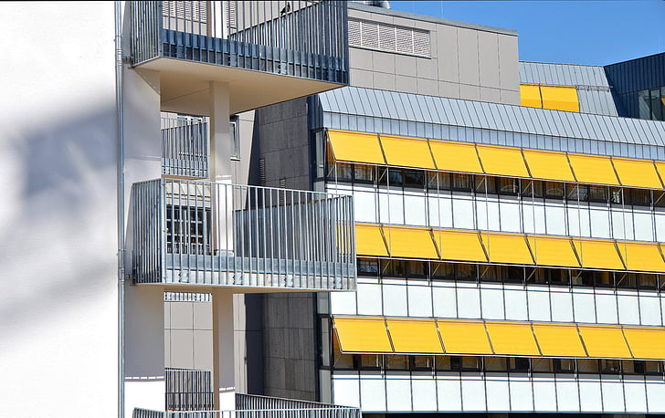 kempten, architecture, tower house, awnings, venetian blinds, glass, mirroring