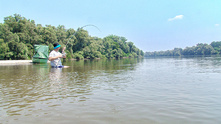 Dravid, verano, Río, pesca, confort, pescador, naturaleza