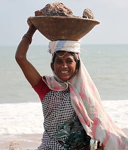 Índia, ajudante de, trabalho de parto, trabalho, pedras, construção, pesado