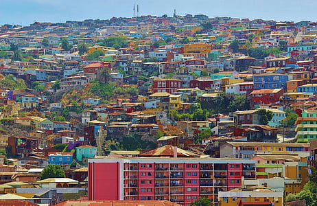 Valparaiso, Village, by, Chile, Sydamerika, landskab, bybilledet