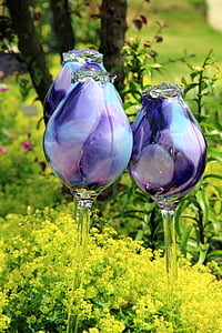 blomst, kunst, glasskunst, blå, lilla, grønn, blomster