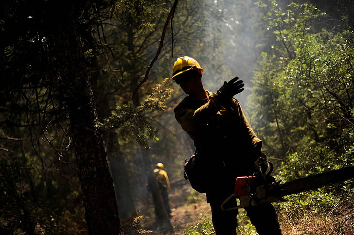 vatrogasac, šumski požar, vruće, dim, dimi, vatrogasac, Motorna pila