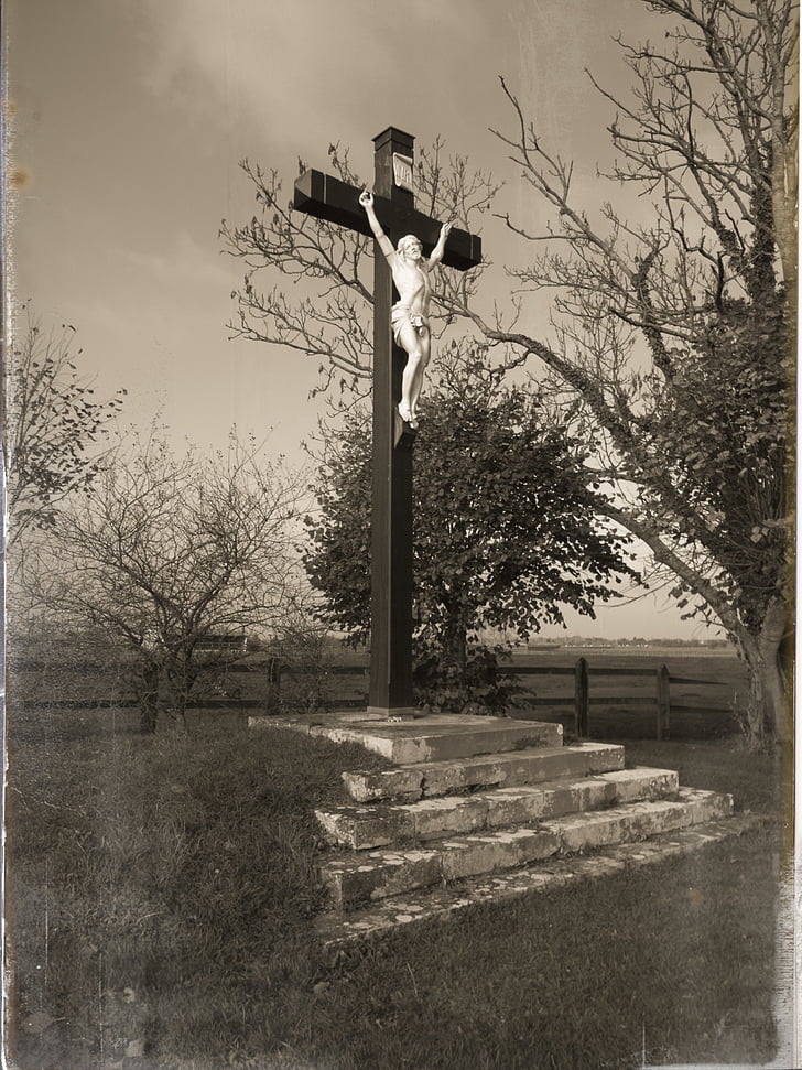 Kalvarienberg, Jesus, Kreuz, Jesus Christus, Sepia, Statue
