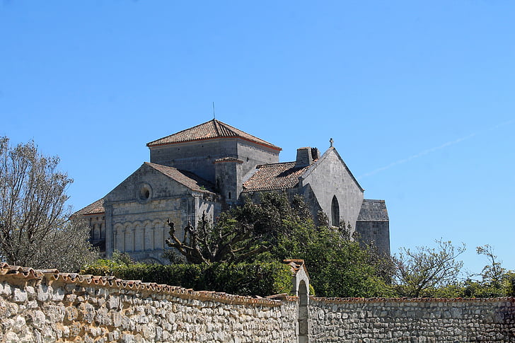 Talmont στο gironde, Εκκλησία, Γαλλία, Πέτρινη εκκλησία, Πιερ, πέτρινο τοίχο, Σαιντ radegonde