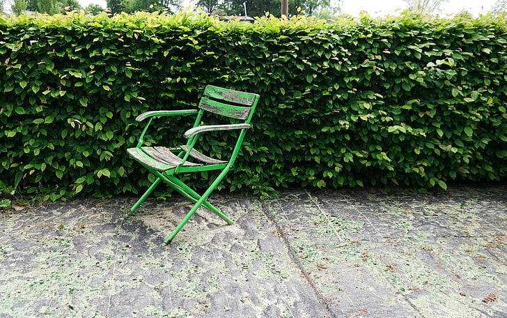 เก้าอี้, สวน, สีเขียว, ป้องกันความเสี่ยง, พุ่มไม้, เฟอร์นิเจอร์นั่งเล่น, เก้าอี้