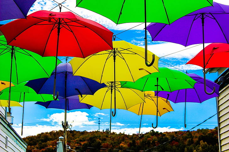 ομπρέλα, σουρεαλιστικά, ουρανός, πολύχρωμο, δημιουργική