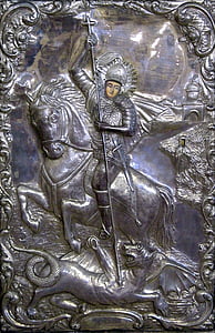 ikon, Saint, Gheorghe, küzdelem, ördög, templom, lelki