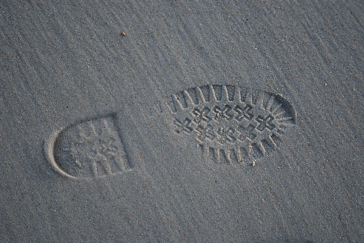 fodaftryk, sand, sko