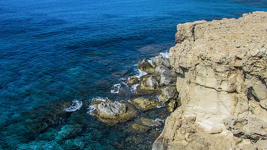 cyprus, cavo greko, landscape, rock, sea, coastline, rocky