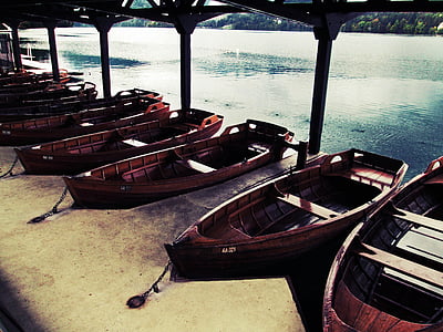 boats, lake, boat, peaceful, wood, bay, grunge