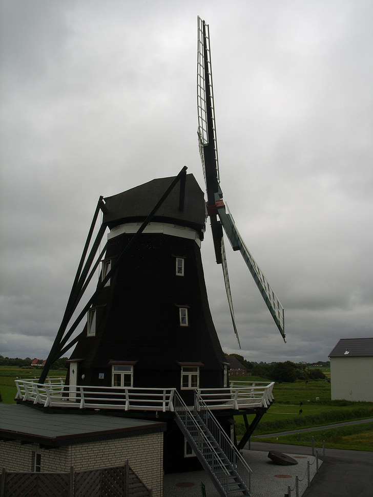 mill, windmill, pellworm, building, north sea