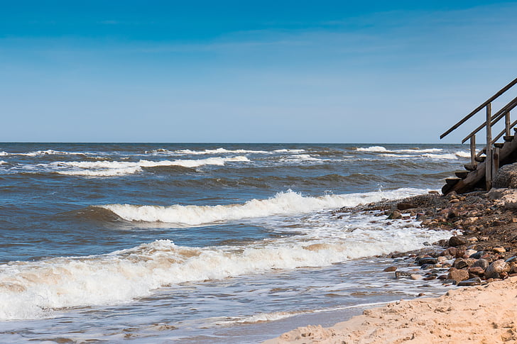 Baltské moře, vlny, pláž, vlny, pobřeží Baltského moře, svátky, písek