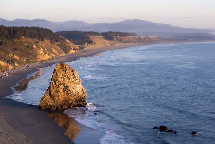 ocean, coast, shore, landscape, cliffs, rocks, mountains