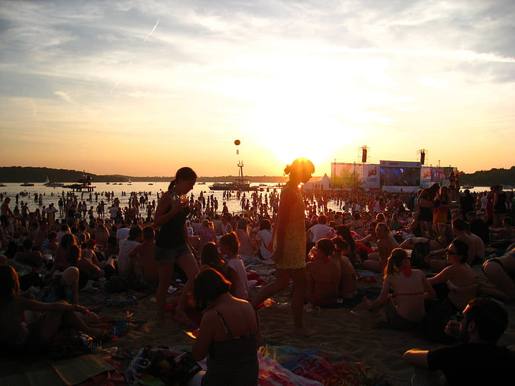 Strandbad wannsee, tramonto, cielo di sera, Abendstimmung, Afterglow, crepuscolo, Festival