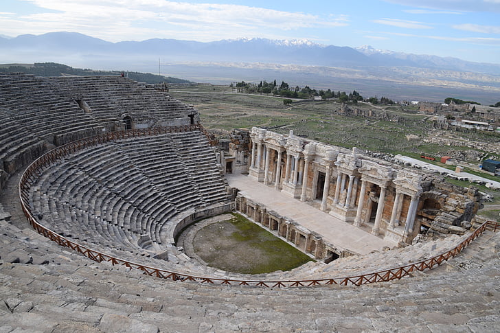 hierapolis theatre, ruin, turkey, stone, pamukkale, archaeology, amphitheater