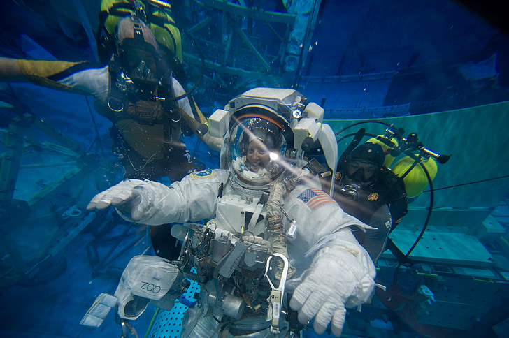 астронавт, скафандъра, под вода, безтегловност, обучение, вода, басейн
