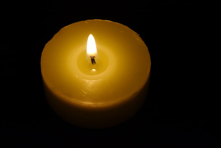 tealight, fire, flame, black background, yellow