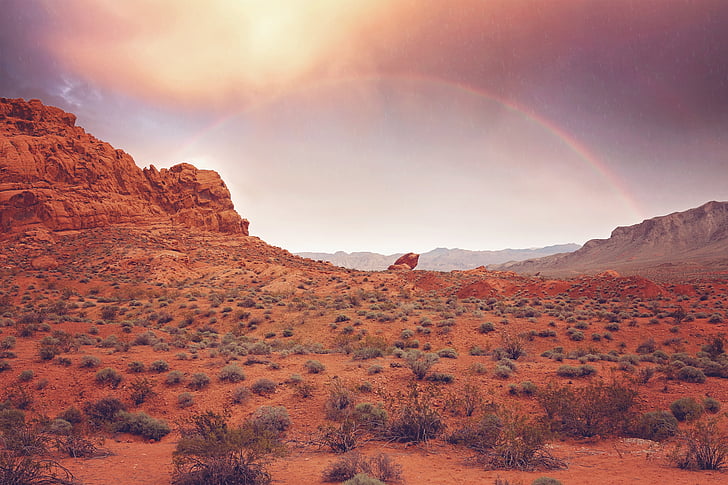 regnbue, regn, solnedgang, fjell, daler, Nevada, sørvest