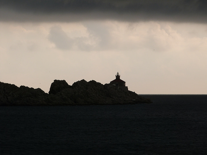stormy, lighthouse, dramatic, clouds, sea, dark