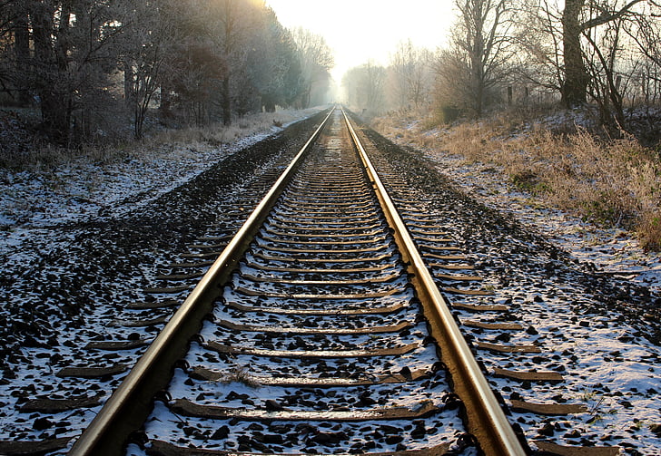 vasúti síneket, táj, téli, fagy, hideg