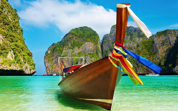 bay, beach, boat, exotic, idyllic, island, lagoon