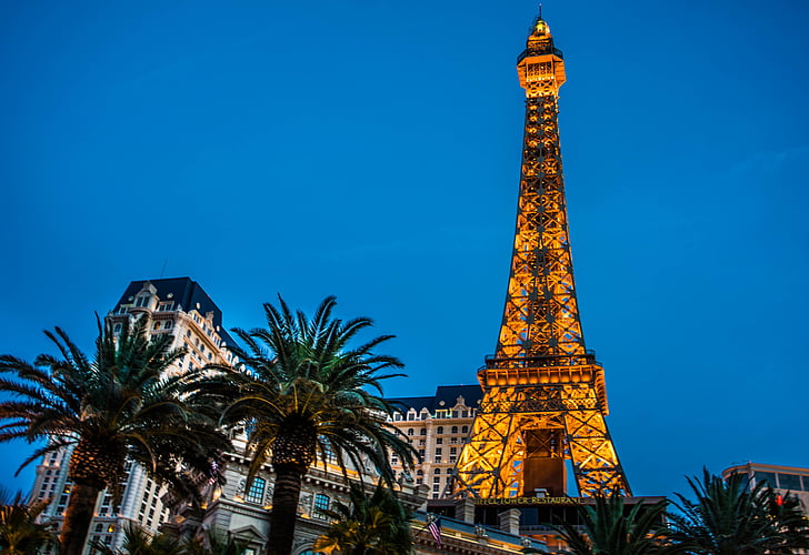 eiffel tower, las vegas, paris, lights, night, famous, casino