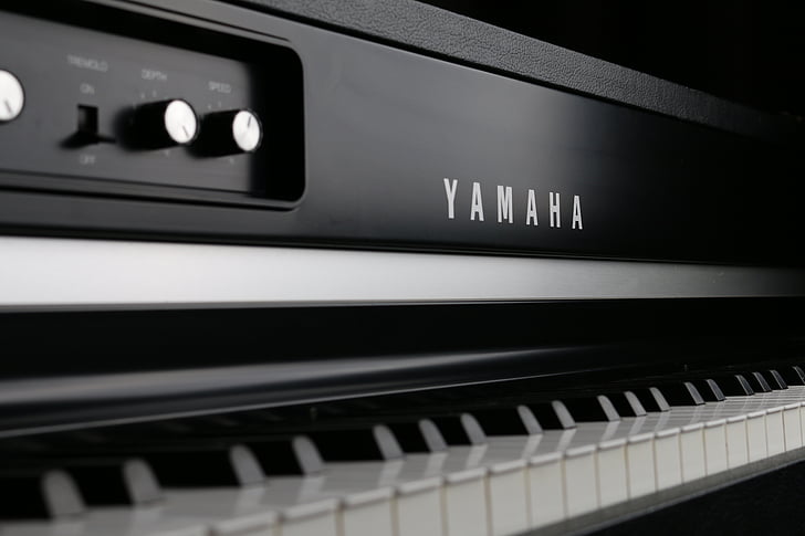 Nærbillede, gråtoneskala, Foto, Yamaha, klaver, musik, instrument