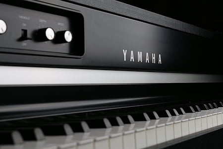 primo piano, scala di grigi, Foto, Yamaha, pianoforte, musica, strumento