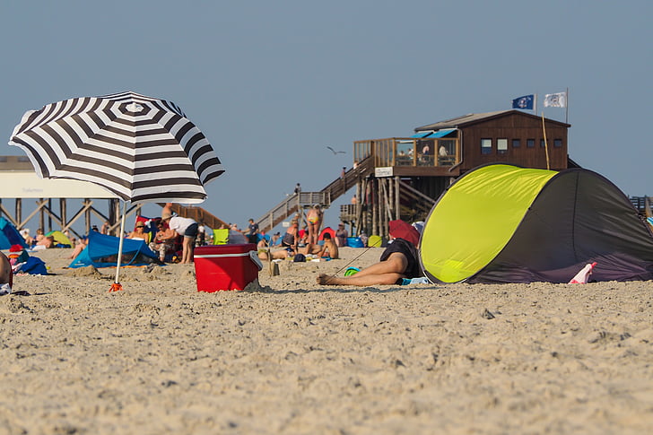 Beach, parasol, stranden ly, St peter, Ording, bunke konstruktion, sandstrand