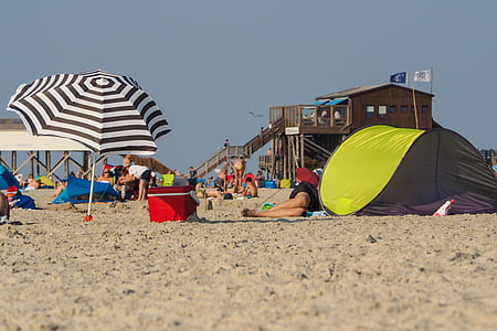 παραλία, ομπρέλα, καταφύγιο παραλία, Αγίου Πέτρου, Ording, κατασκευή πασσάλων, παραλία με άμμο