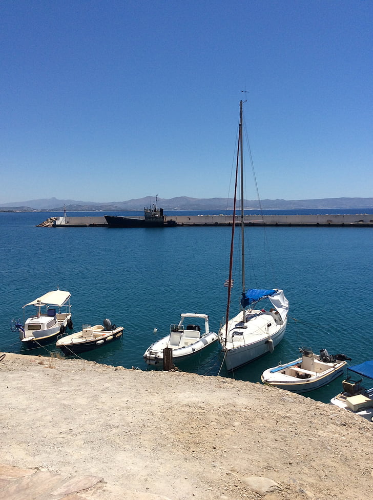 bateaux, Harbor, Crète, pêche, port, mer, bateau nautique
