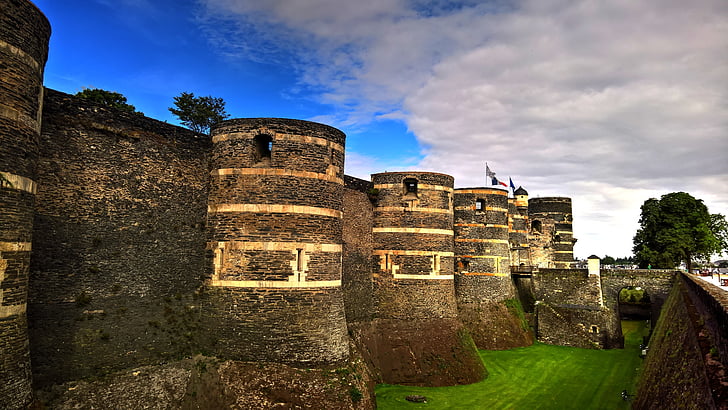 Castelo, medieval, França, parede de pedra, baluartes, Castelo medieval, Fortaleza