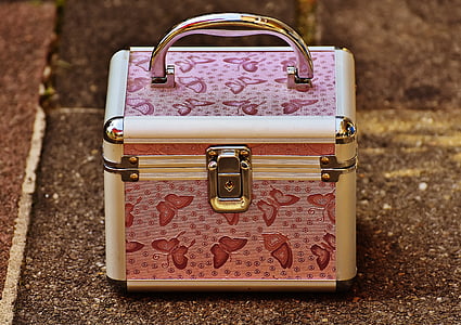 táska, rózsaszín, ezüst, cuki, poggyász, hiúság esetekben, tárolás
