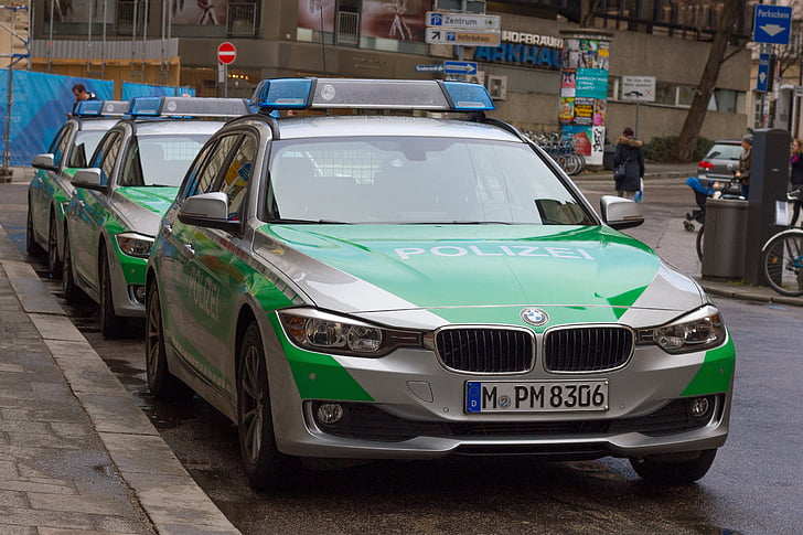 rendőrség, automatikus, rendőrségi autó, jármű, zöld, Bajorország, München