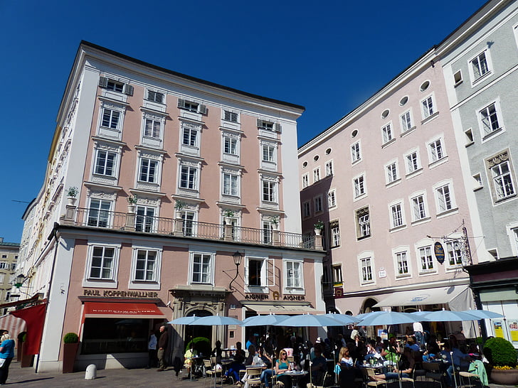 Villette a schiera, vecchio mercato, Marketplace, centro storico, Salisburgo, Austria, architettura
