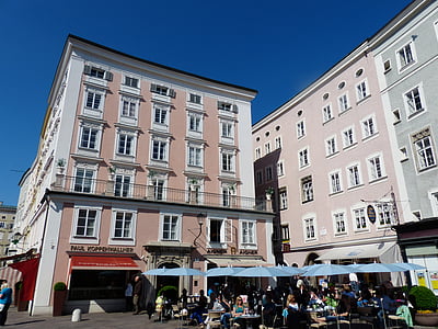 Rekkehus, gamle markedet, markedsplass, gamlebyen, Salzburg, Østerrike, arkitektur